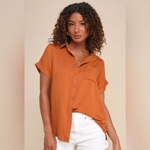 Lulu's Orange Button Down Shirt